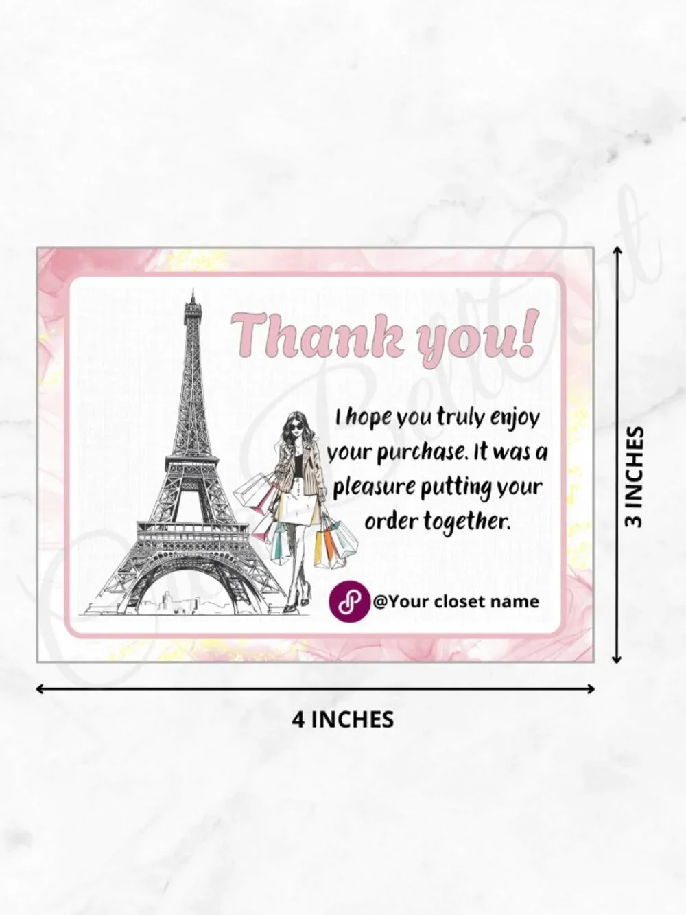 100 Personalized Paris Fashion Thank You Cards Small Business, 4×3 in